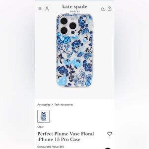 Kate Spade Perfect Plume Vase Floral Iphone 15 Pro Case